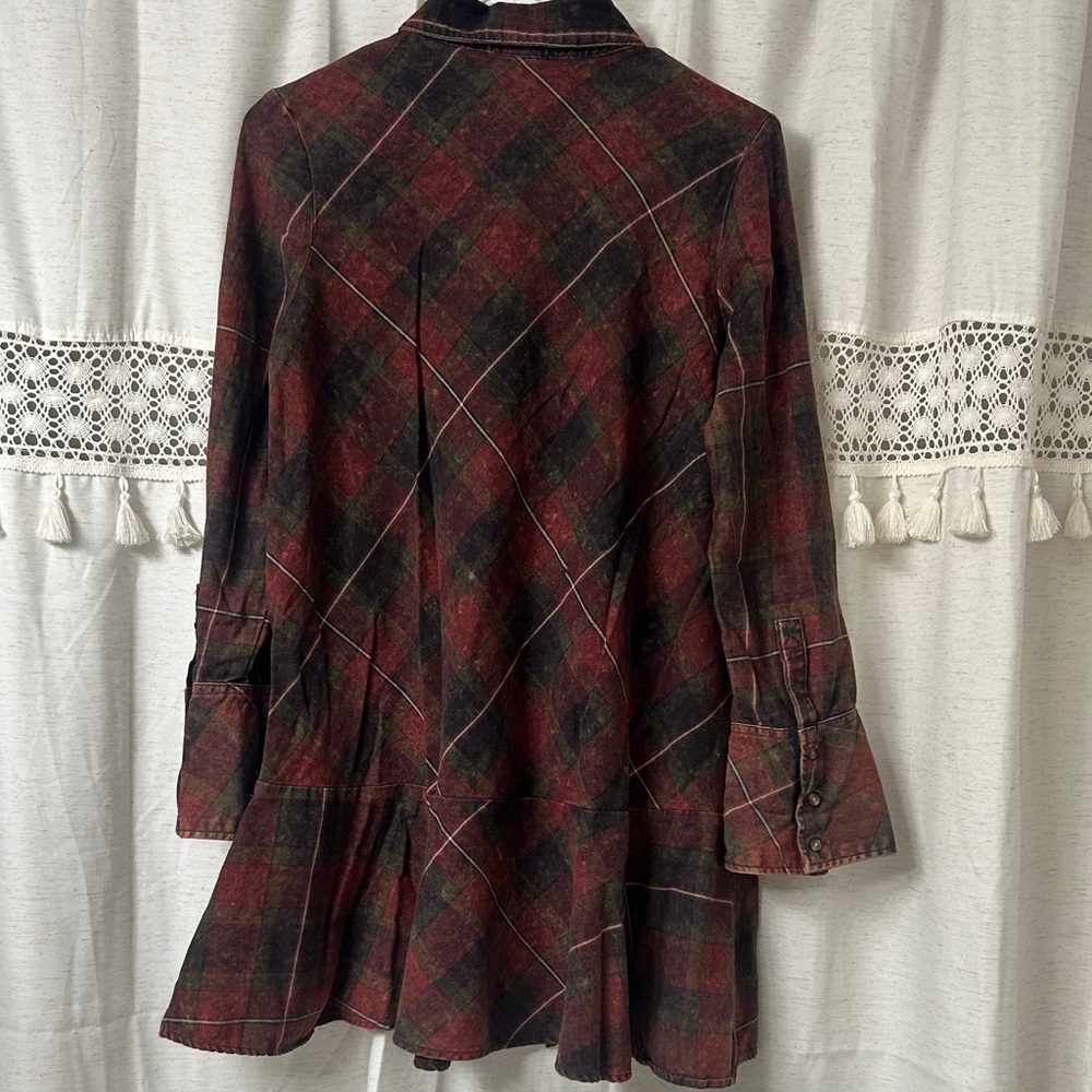 wild fable Burgundy and Forest Green Plaid Shirt Dress - Picture 3 of 5